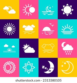 Set Moon and stars, Cloud with rain moon, Sunset, cloud weather and  icon. Vector