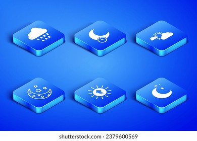Set Moon and stars, Cloud with rain, Sunset, Sleeping moon and cloud weather icon. Vector