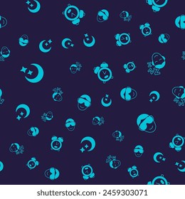 Set Moon and stars, Dreams, Alarm clock and Eye sleep mask on seamless pattern. Vector