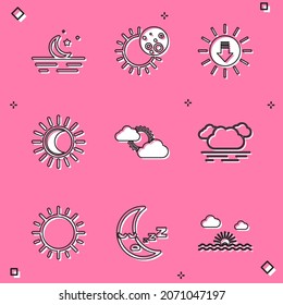 Set Moon and stars, Eclipse of the sun, Sunset, cloud weather, Cloud,  and icon icon. Vector