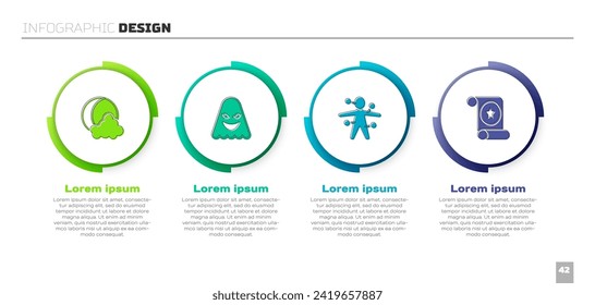 Set Moon and stars, Ghost, Voodoo doll and Magic scroll. Business infographic template. Vector