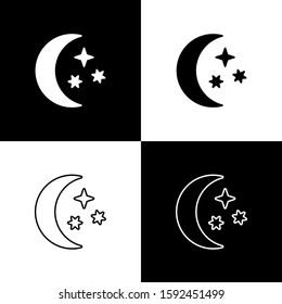 Set Moon and stars icon isolated on black and white background.  Vector Illustration
