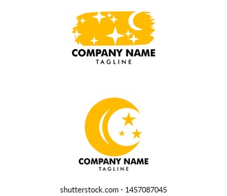 Set of Moon With Stars Logo Design Vector Template