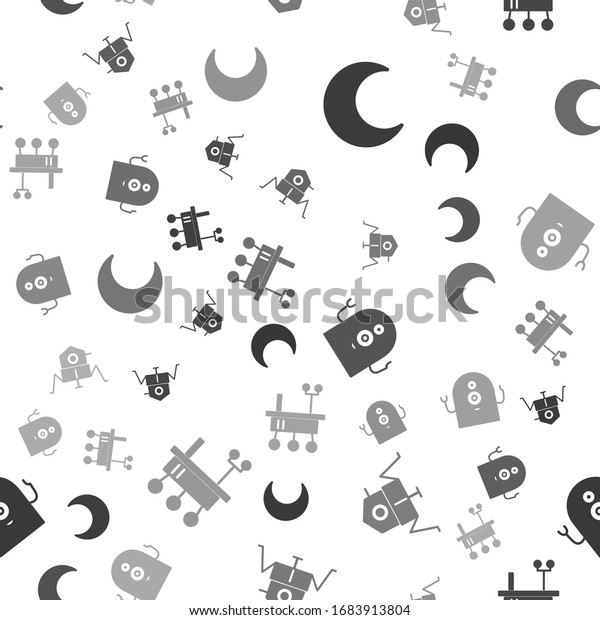 Set Moon and stars, Mars rover, Alien and\
Mars rover on seamless pattern.\
Vector
