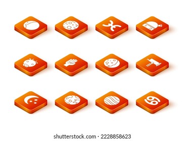 Set Moon and stars, Planet Earth, Ox zodiac, Palmistry of the hand, Jupiter, Eclipse sun, Cancer and Telescope icon. Vector