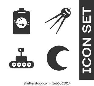 Set Moon und Sterne, Planet, Mars Rover und Satellite Symbol. Vektorillustration