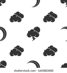 Ponga Luna y estrellas, Tormenta y Nube en un patrón sin fisuras. Vector