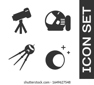 Set Moon and stars, Telescope, Satellite and Astronaut helmet icon. Vector