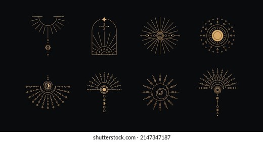 Set of moon and sun line art. Minimal boho linear symbols. Celestial mystic element. Vector line art illustration.
