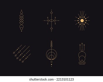 Set of moon and sun line art. Minimal boho linear symbols. Celestial mystic element. Vector line art illustration.