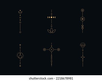 Set of moon and sun line art. Minimal boho linear symbols. Celestial mystic element. Vector line art illustration.
