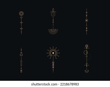 Set of moon and sun line art. Minimal boho linear symbols. Celestial mystic element. Vector line art illustration.
