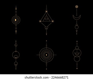 Set of moon and sun line art. Minimal boho linear symbols. Celestial mystic element. Vector line art illustration.