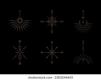 Set of moon and sun line art. Minimal boho linear symbols. Celestial mystic element. Vector line art illustration.