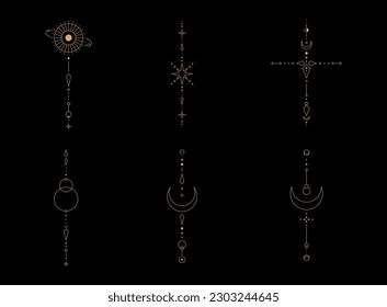 Set of moon and sun line art. Minimal boho linear symbols. Celestial mystic element. Vector line art illustration.