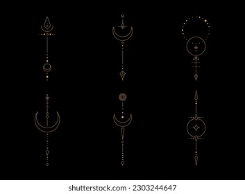 Set of moon and sun line art. Minimal boho linear symbols. Celestial mystic element. Vector line art illustration.