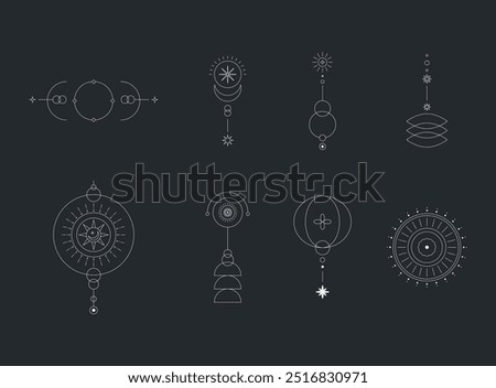 Set of moon and sun line art. Minimal boho linear symbols. Celestial mystic element. Vector line art illustration	
