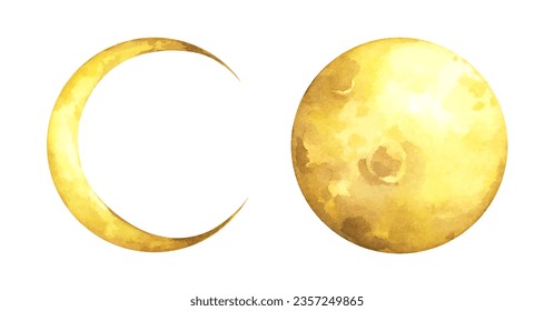 Set of The moon. Watercolor illustration.