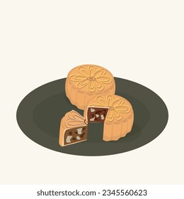 Set of mooncake food design in flat style.Happy Mid Autumn Moon festival. 