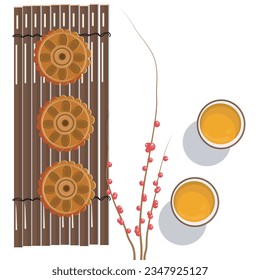Set von Mondkuchen Essen Design in flachem Stil.Happy Mitte Herbst Mondfest. 