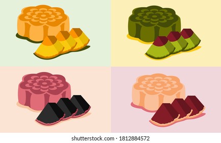 set of mooncake, mid authum festival vector illustration