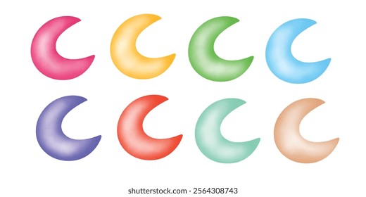 set of moonlight and star diferent color element stock