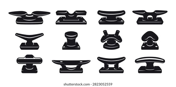 A set of mooring bollards of various shapes for securely fastening boats and motorboats to berths, helping to prevent drifting and ensure safe mooring.