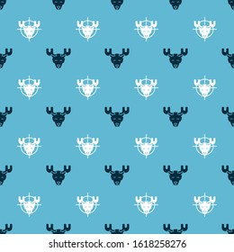 Set Moose head with horns and Hunt on moose with crosshairs on seamless pattern. Vector