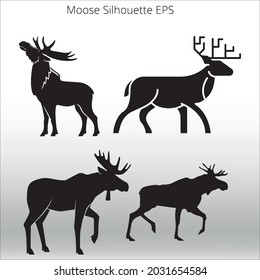 Set aus Elch-Silhouetten, Linie oder Logo einzeln auf Zeichen, Vektorsymbol, Umriss- und Strichstil Sammlung von hochwertiger Vektorgrafik,