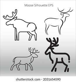 Set of Moose Silhouettes, line isolated or logo isolated sign symbol vector, outline and stroke style Collection of high-quality vector illustration,