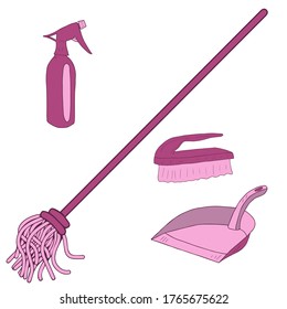 conjunto de un MOP, un colador, un cepillo y un pulverizador para la limpieza