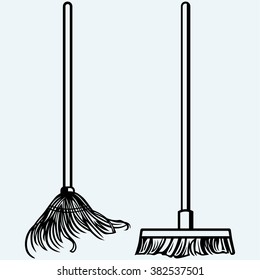 Set Mop. Isolated on blue background. Vector silhouettes