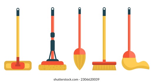 Set of mops isolated on a white background. Cleaning and disinfection tool. Cleaning equipment set