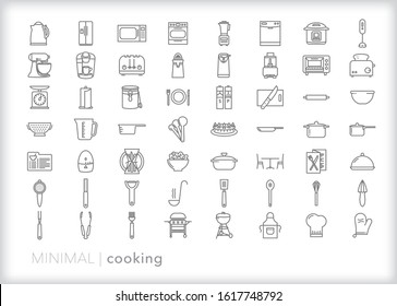 Set Of More Than 50 Cooking Line Icons For Food And Meal Prep, Restaurants, Baking, Home Kitchen