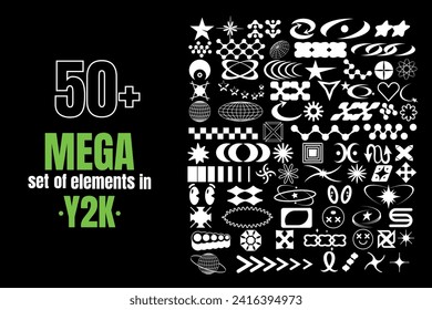 A set of more than 50 models, figures, elements, shapes in a modern futuristic y2k style. Templates Abstract geometric symbols. Brutalism. Modern Minimalistic sticker. Geometric boho cosmic.