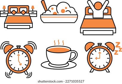 Set of Morning Activity Flat Line Icons