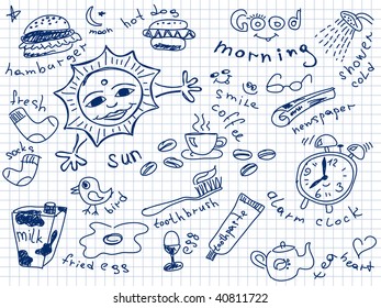 Juego de garabatos matutinos. Vector. Visita mi portafolio para una gran colección de doodles