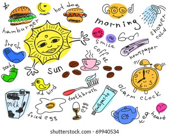 Juego de doodles vectores matutinos. Visita mi portafolio para una gran colección de doodles