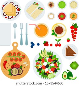 Set of Morning Food flat vector illustration on white.