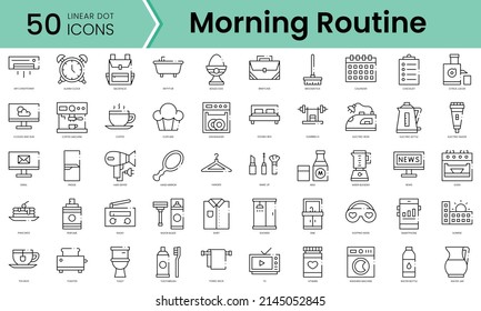 Set Of Morning Routine Icons. Line Art Style Icons Bundle. Vector Illustration