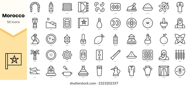 Set of morocco Icons. Simple line art style icons pack. Vector illustration