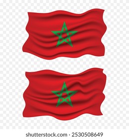 set of morocco independence day with morocco national flag waving fabric illustration png element with pole emoji and clipart transparent background
