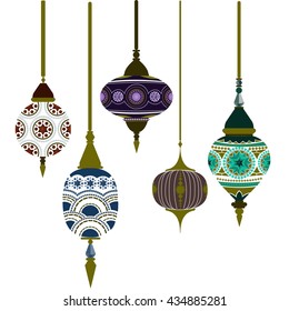 Set of Morocco lamps vector. illustration