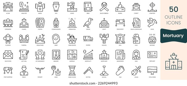 Set of mortuary icons. Thin linear style icons Pack. Vector Illustration
