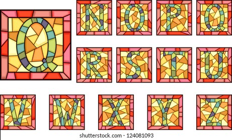 Set Of Mosaic Alphabet Capital Letters From Stained Glass Windows With Frame(Part 2).