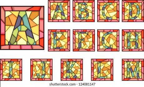 Set Of Mosaic Alphabet Capital Letters From Stained Glass Windows With Frame(Part 1).