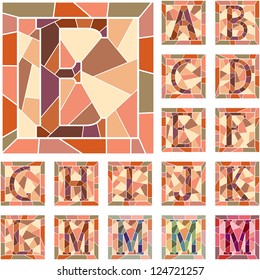 Set of mosaic alphabet capital letters in square frame(Part 1).