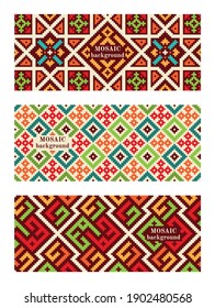 Set of mosaic banners with tiles. Modern geometric textures. Vector illustration.