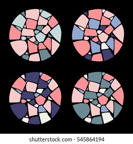 Set of Mosaic design elements in circle forms. Ceramic tile texture. 