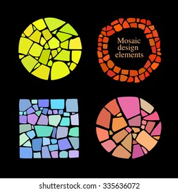 Set of Mosaic design elements in different forms. Ceramic tile texture. Abstract  background. 